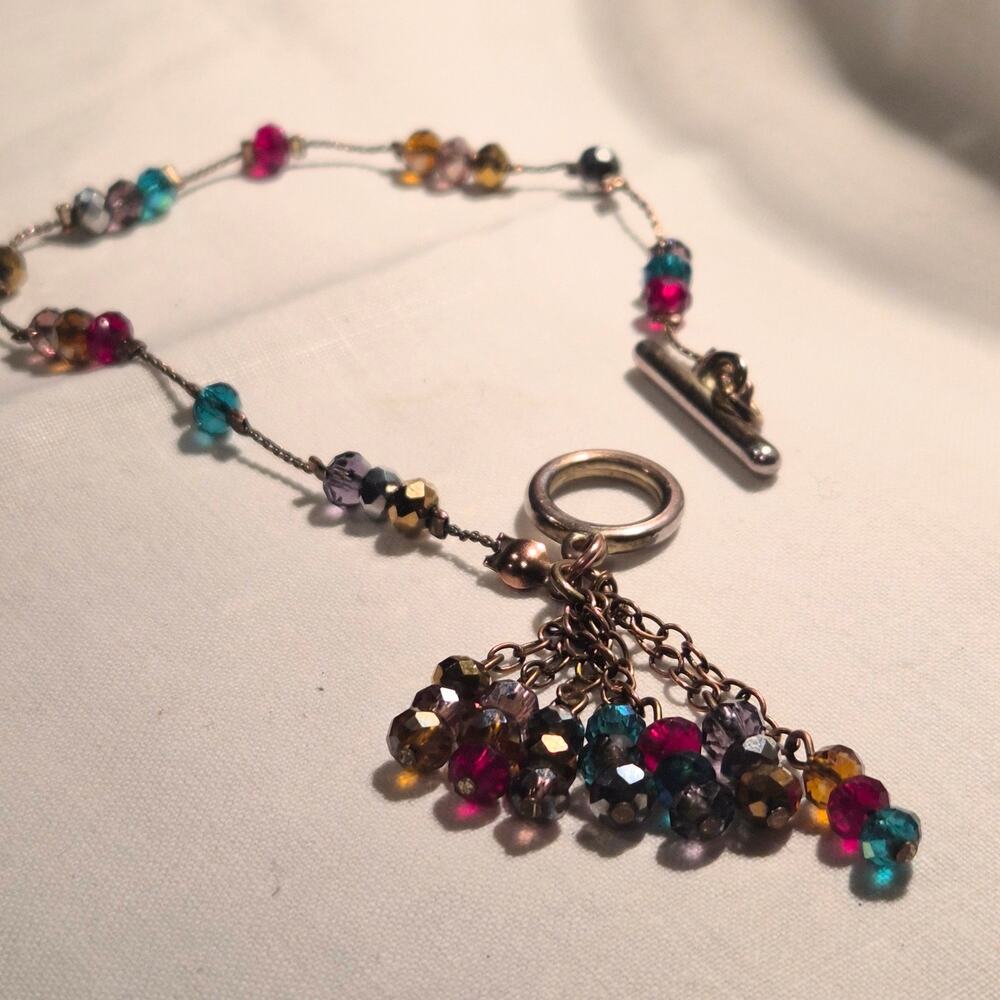Vintage Whimsigoth Beaded Tassel Toggle Bracelet Y2K‎ Fairycore Boho Jewel Tone